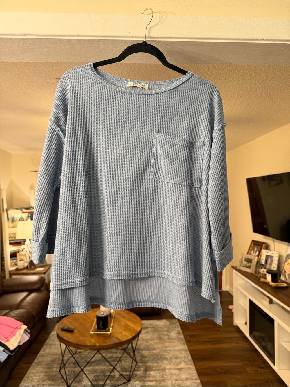 She + Sky Light Blue Waffle Knit Top
